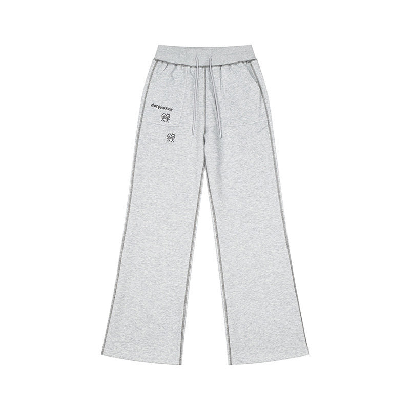 Women's Wide Lounge Pants with High Waist, Drawstring and Contrast Stitching Mune Fashion