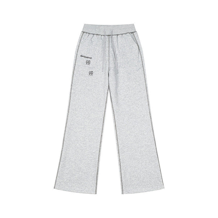 Women's Wide Lounge Pants with High Waist, Drawstring and Contrast Stitching Mune Fashion
