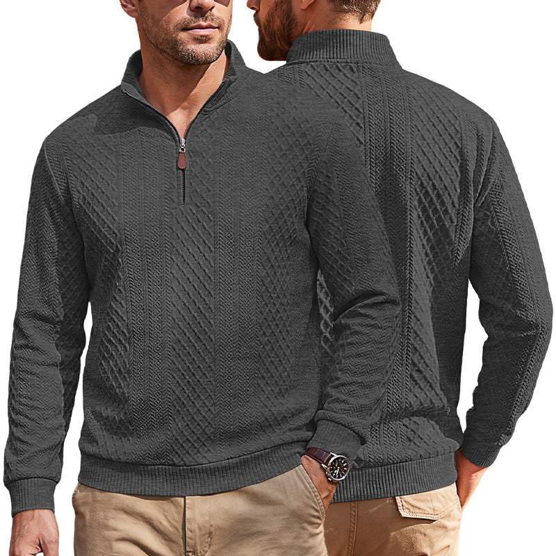 Men's knit pullover with half zip and textured cable knit look Mune Fashion