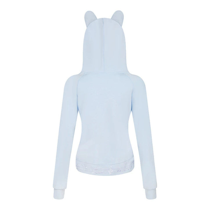 Women's hooded sweat jacket with bear ears, zipper, musical print and polka lining Mune Fashion