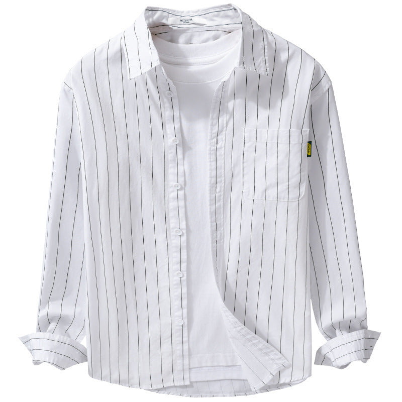 Men's Lightweight Long Sleeve Striped Shirt in Layered Look with Chest Pocket and Relaxed Fit Mune Fashion