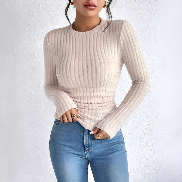 Women's Ribbed Long Sleeve Shirt with Vertical Pleated Look and Tailored Fit Mune Fashion