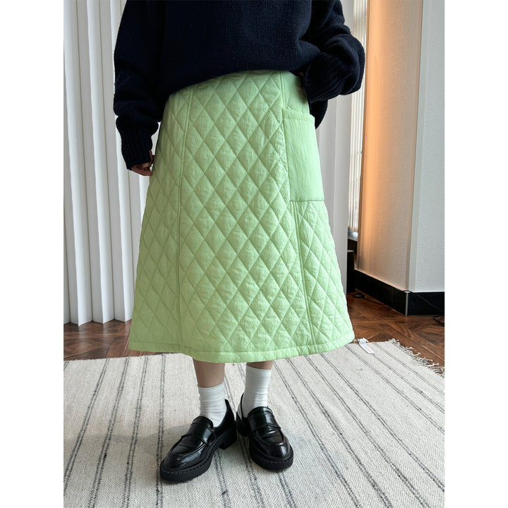 Women’s Quilted Midi Skirt with A-Line and Patch Pocket Mune Fashion
