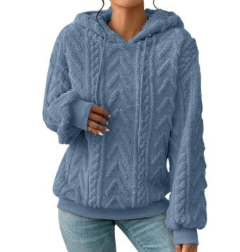 Women's hooded sweater with cable pattern, side pockets and ribbed cuffs Mune Fashion