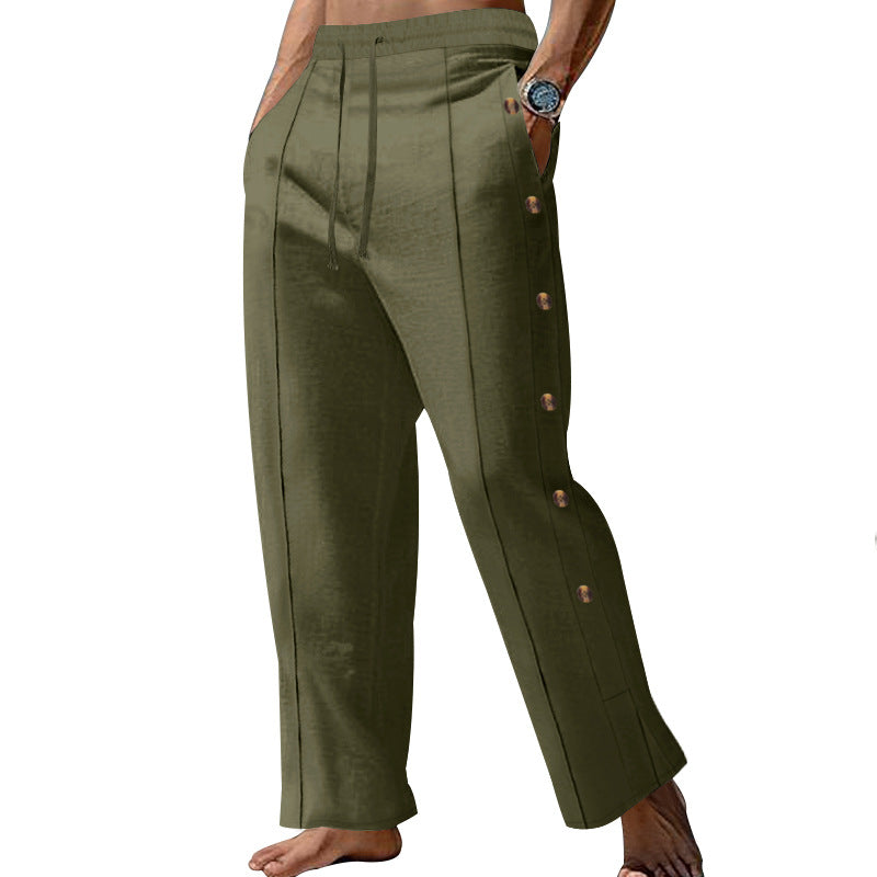 Men's nautical relaxed trousers with wide leg, elastic drawstring waistband and side button placket Mune Fashion