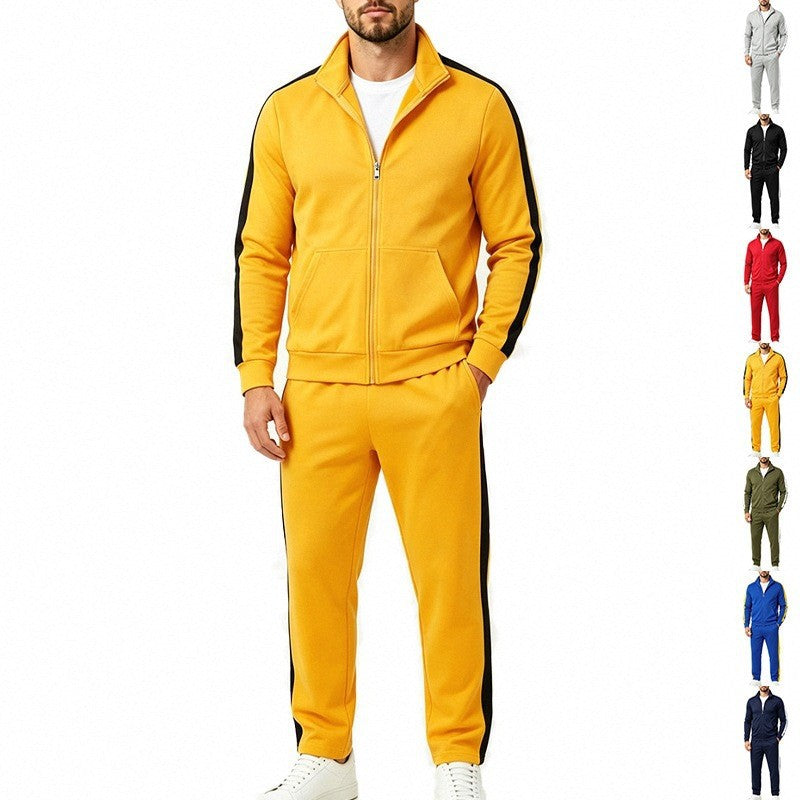 Men's tracksuit set made of French terry with stand-up collar, side stripes, and zip-up jacket Mune Fashion