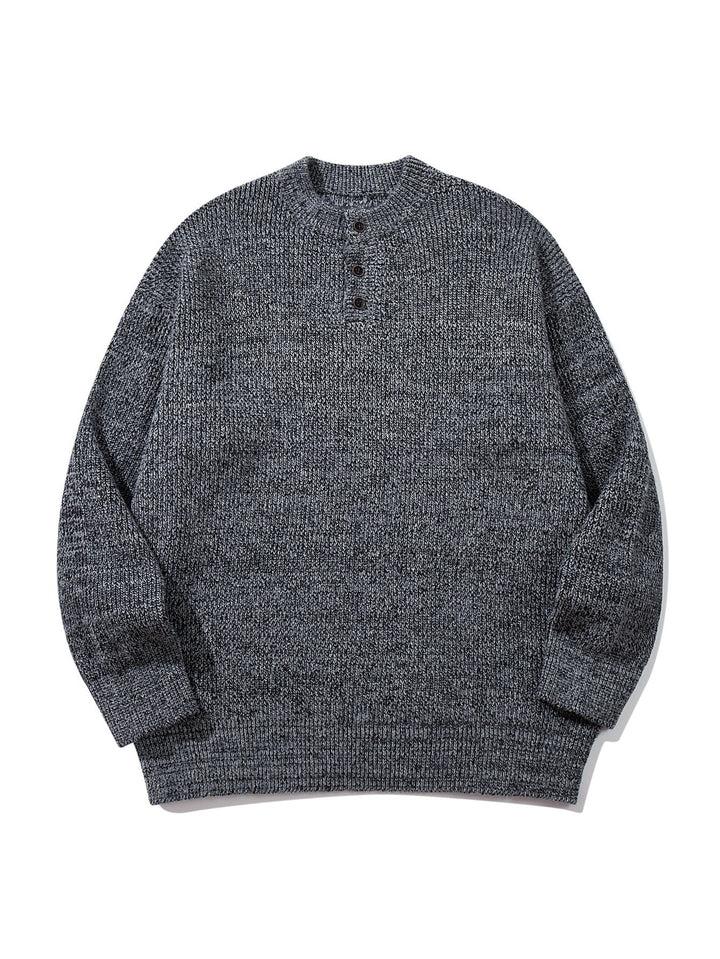 Men's chunky knit henley pullover with half button placket and ribbed cuffs Mune Fashion