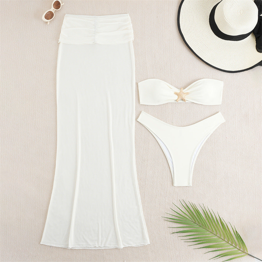Ladies Bikini Set with elegant wrap skirt and decorative star detail Mune Fashion