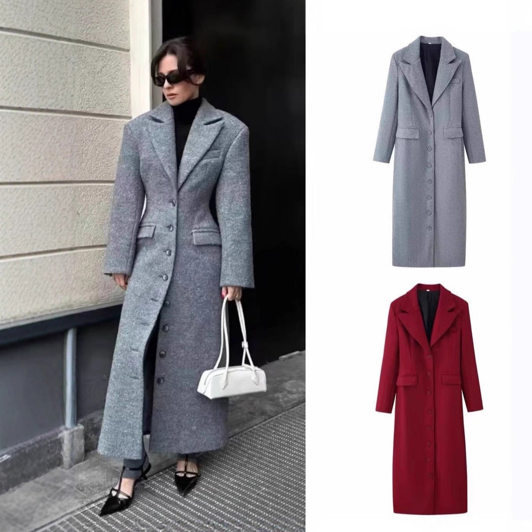 Ladies Longline Wool Blend Coat with Shawl Collar and Flap Pockets Mune Fashion