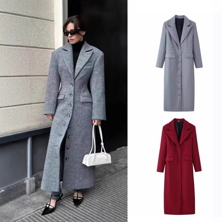 Ladies Longline Wool Blend Coat with Shawl Collar and Flap Pockets Mune Fashion
