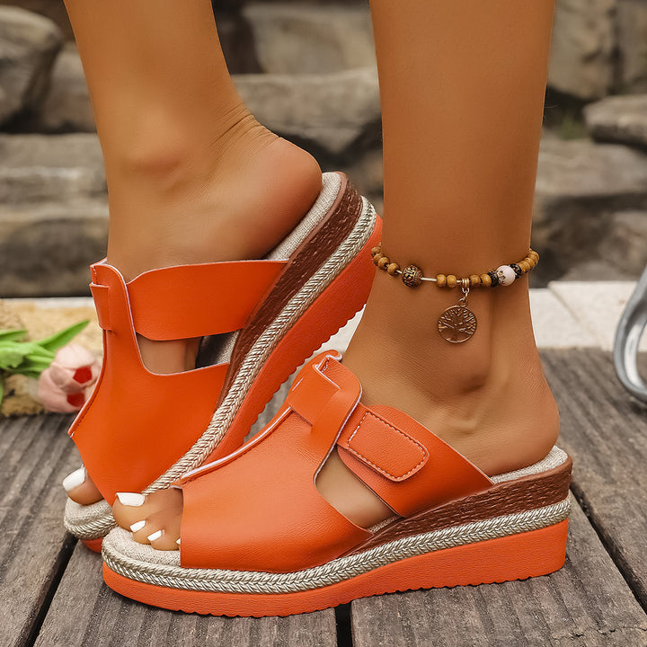 Women's o wedge sandals with adjustable hook-and-loop closure, ergonomic comfort insole, and decorative braided trim Mune Fashion