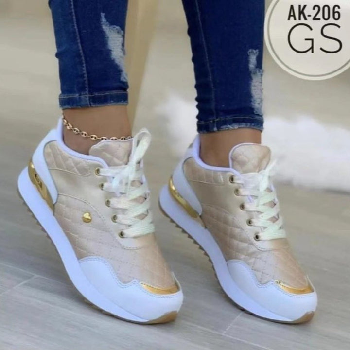 Women Padded Sneakers with Quilted Look and Gold Accents Mune Fashion