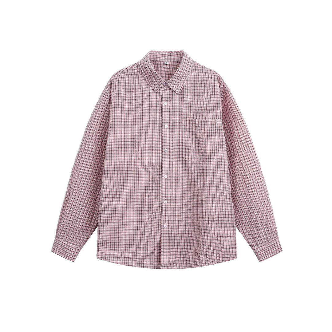 Unisex Relaxed-Fit Cotton Blend Check Shirt with Chest Pocket and Fine Mesh Structure Mune Fashion