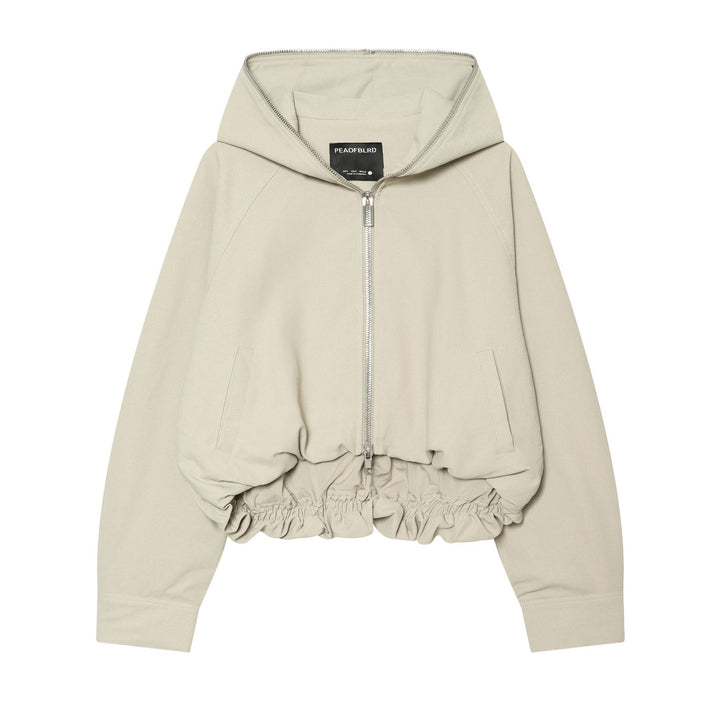 Women's cropped hoodie with a full zipper, raglan sleeves, and gathered hem Mune Fashion