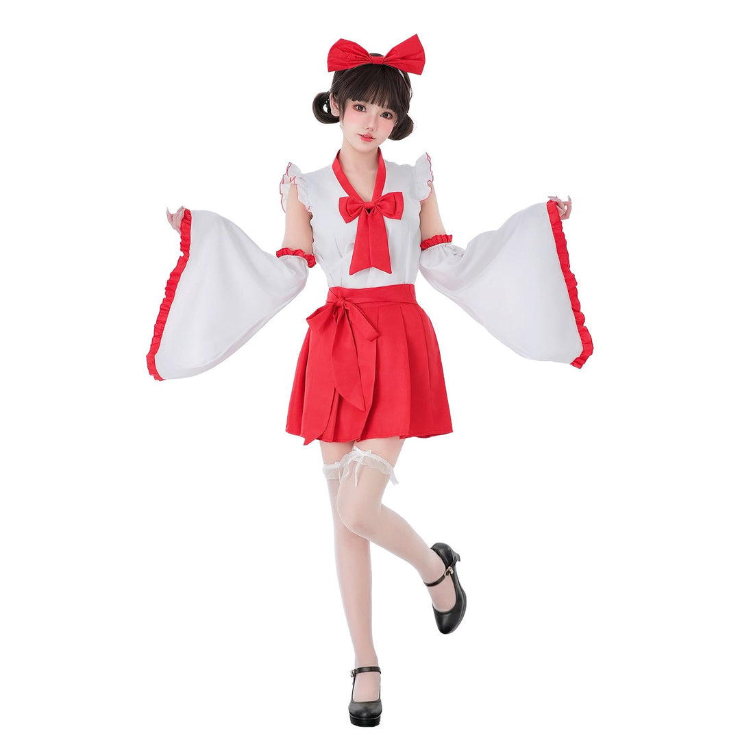 Women playful costume dress with swinging sleeves and decorative bows Mune Fashion