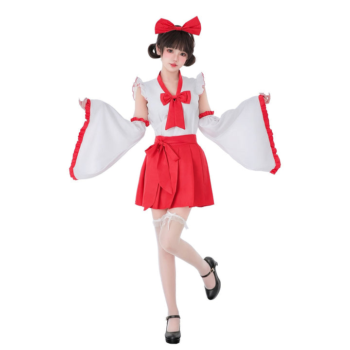 Women playful costume dress with swinging sleeves and decorative bows Mune Fashion
