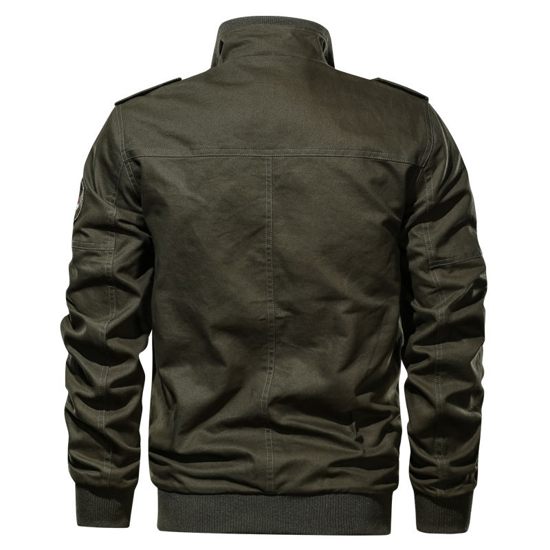 Men's Canvas Bomber Jacket in Military Style with Epaulettes and Flap Pockets Mune Fashion
