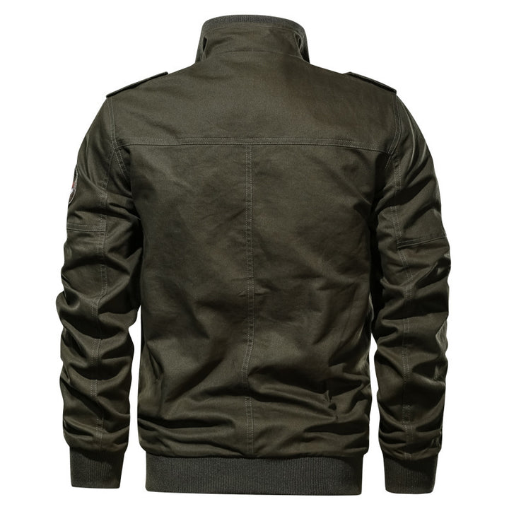 Men's Canvas Bomber Jacket in Military Style with Epaulettes and Flap Pockets Mune Fashion