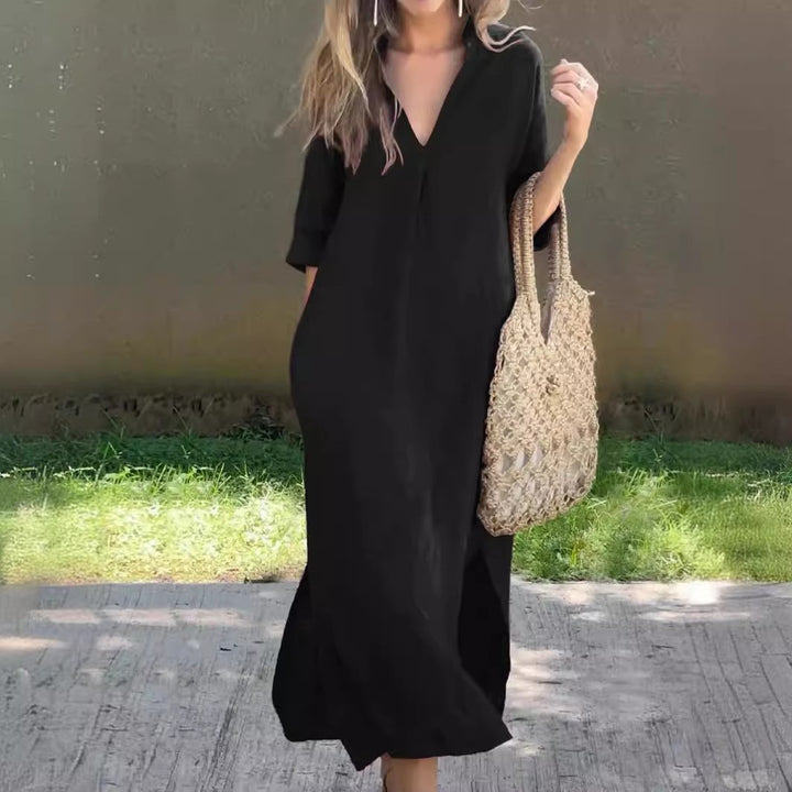 Women's Casual Maxi Dress with Concealed V-Neck Mune Fashion