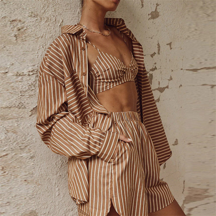 Women Oversized Linen Shirt with Elastic Waist Shorts Set Mune Fashion