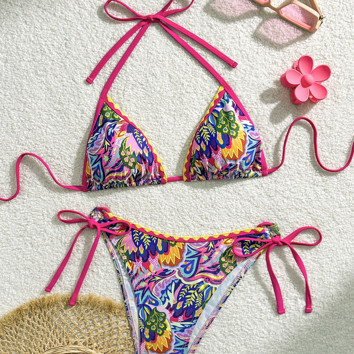 Women's Triangle Bikini Set with Colorful Pattern Mune Fashion