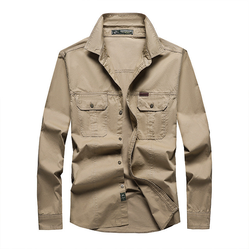Men's Long Sleeve Work Shirt with Double Chest Pockets and Durable Twill Mune Fashion