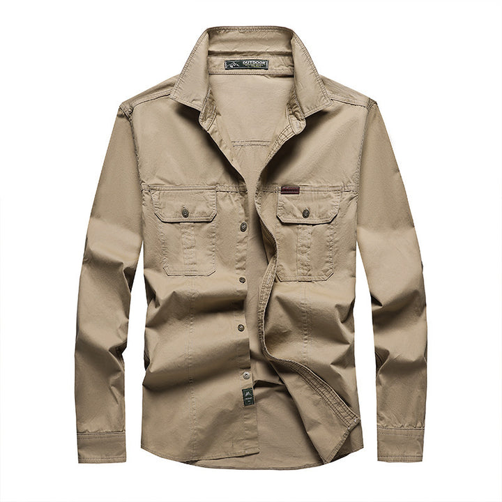 Men's Long Sleeve Work Shirt with Double Chest Pockets and Durable Twill Mune Fashion