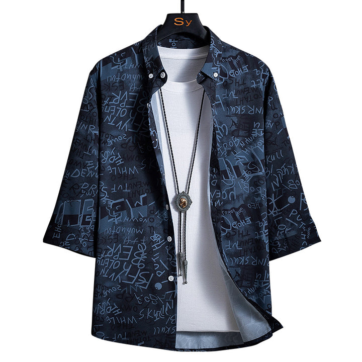 Men's loosely cut short-sleeve overshirt with allover graphic print and shirt collar Mune Fashion
