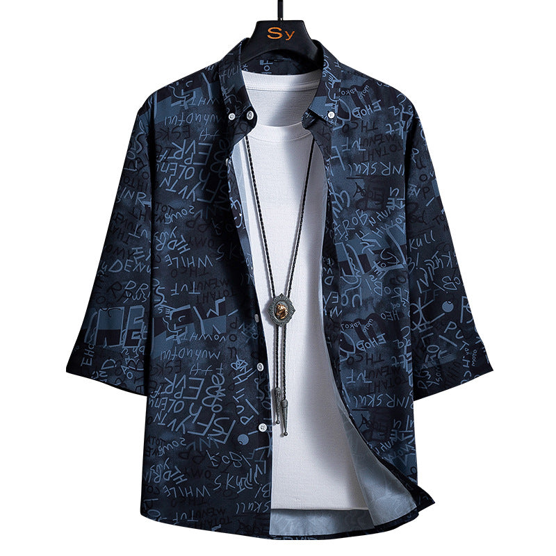 Men's loosely cut short-sleeve overshirt with allover graphic print and shirt collar Mune Fashion