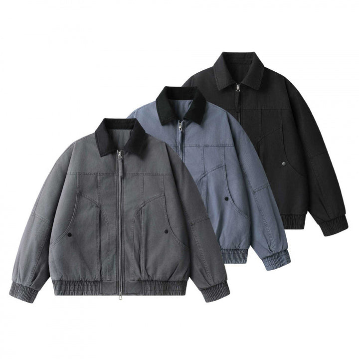 Men's Loose-Fit Worker Bomber Jacket made of Cotton Canvas with Contrast Collar and Drawstring Hem Mune Fashion