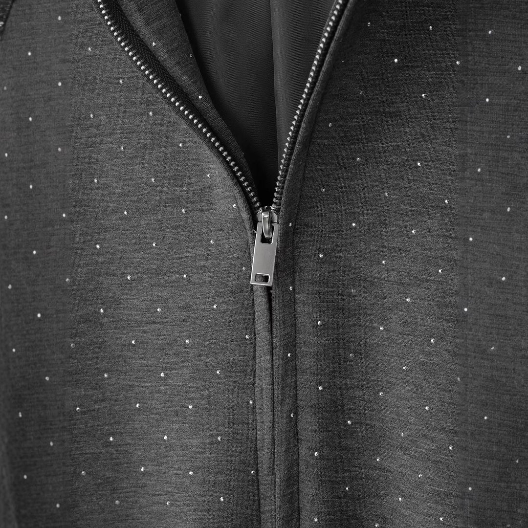 Women's Oversized Hoodie Jacket with Full Zip, Elastic Hem, and Subtle Dot Pattern Mune Fashion