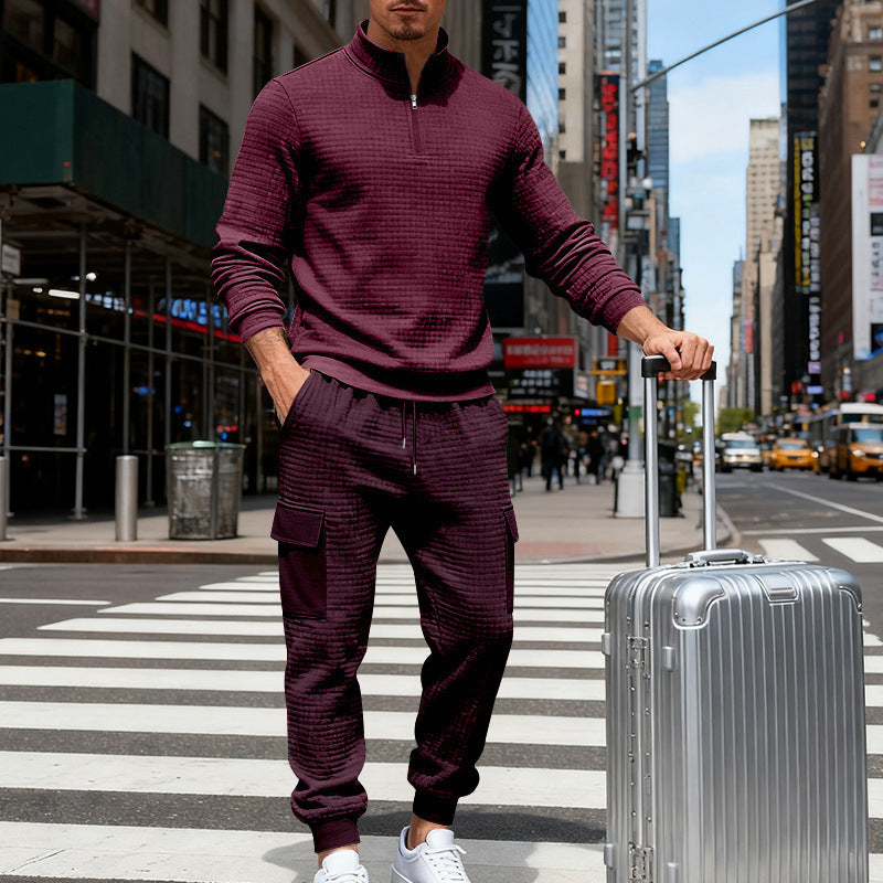 Men's nan cargo jogger suit with half zipper, structured waffle knit look and elastic waistband Mune Fashion