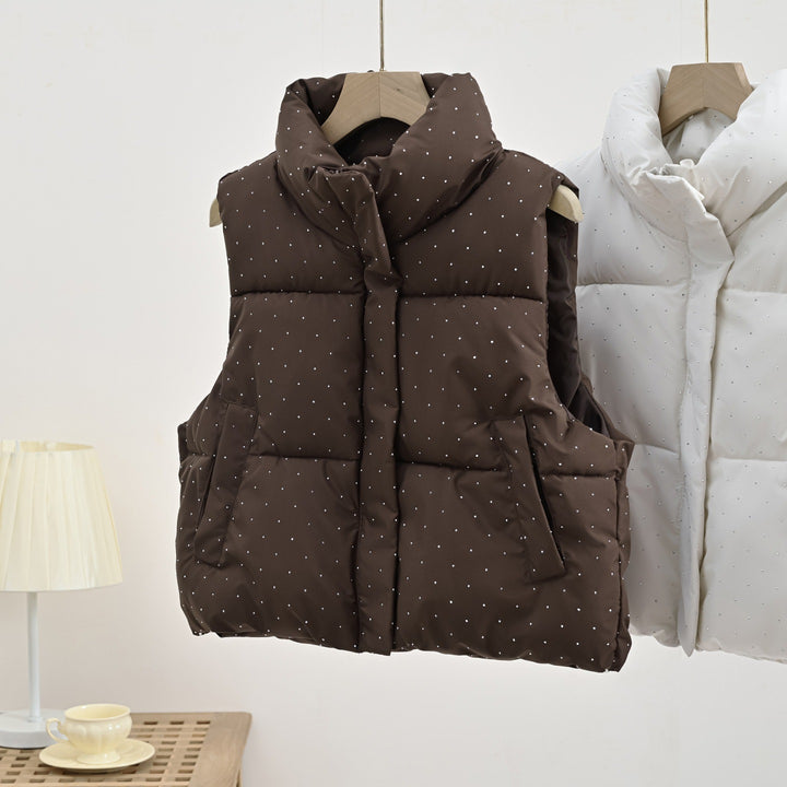 Women's Insulated Sleeveless Padded Gilet with Quilted Stand-up Collar Mune Fashion