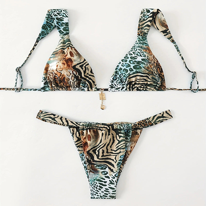 Women's triangle bikini with unique animal print and elegant ties Mune Fashion