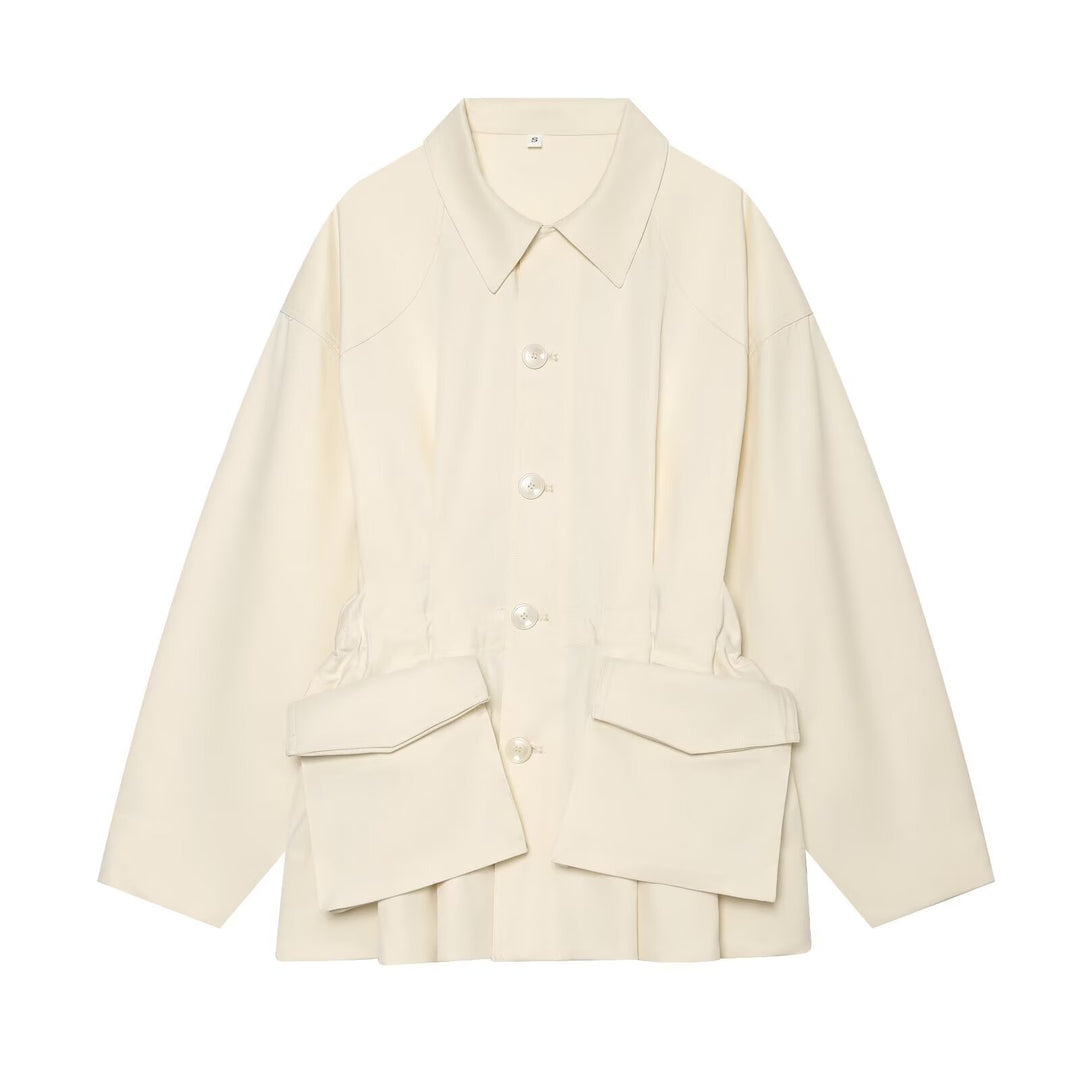 Women's Oversized Utility Jacket with Large Flap Pockets and Drawstring Mune Fashion