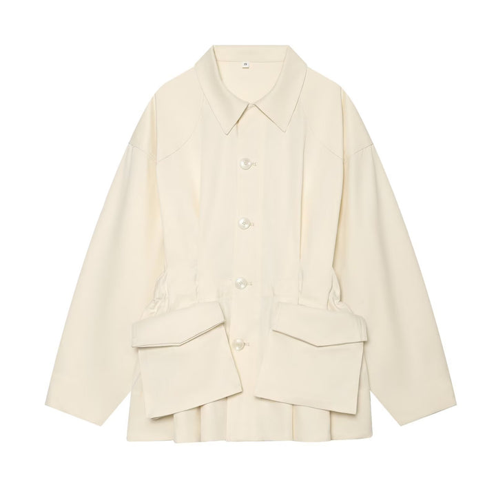 Women's Oversized Utility Jacket with Large Flap Pockets and Drawstring Mune Fashion