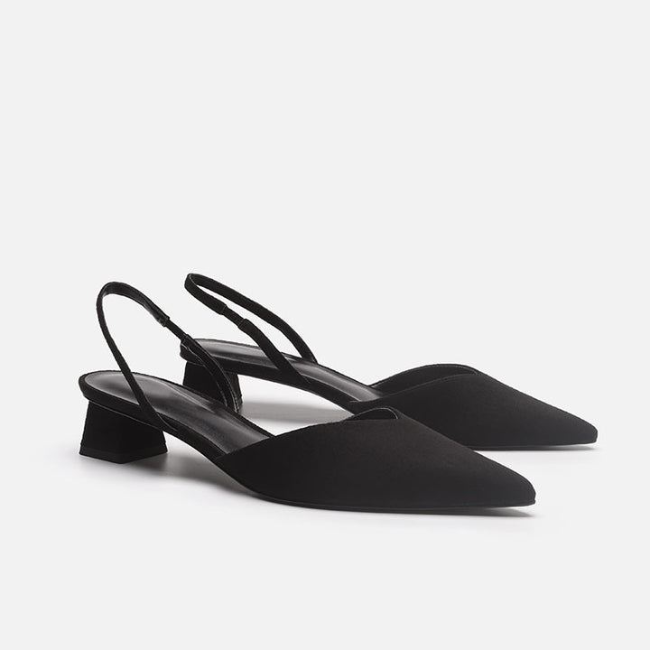 Women's Elegant Pointed Toe Slingback Pumps with Elastic Heel Strap and Low Block Heel Mune Fashion
