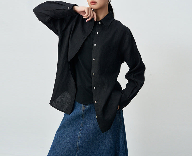 Women High-Quality Linen Blouse with Long Sleeves Mune Fashion