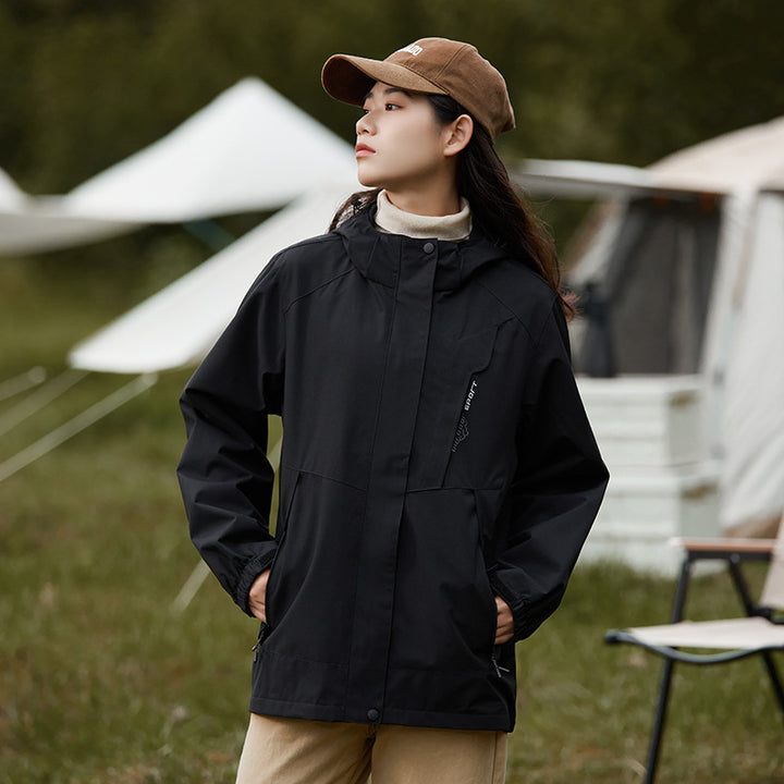 Women's two-layer waterproof outdoor jacket with hood, breathable membrane and adjustable waist Mune Fashion