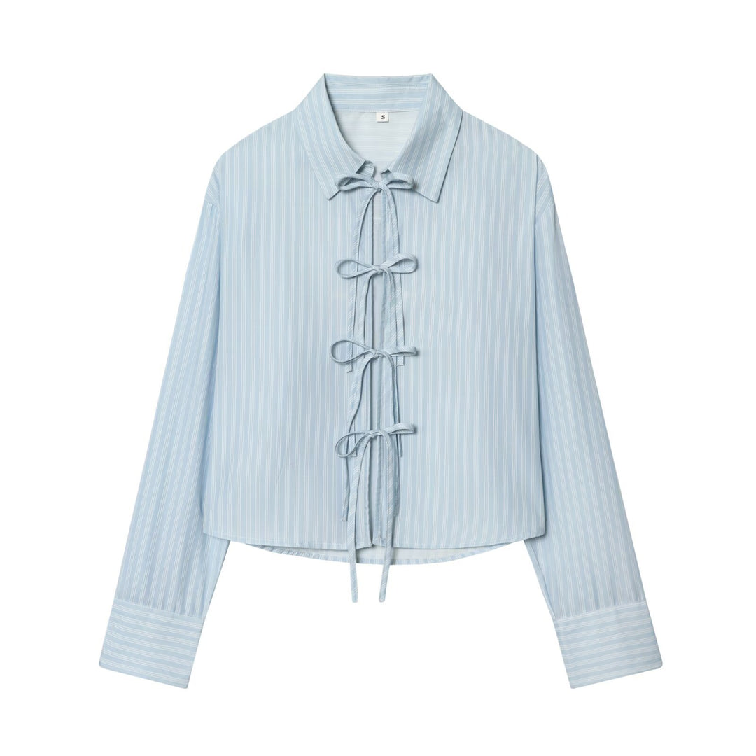 Ladies' shirt blouse with multiple bow details and boxy cropped silhouette Mune Fashion