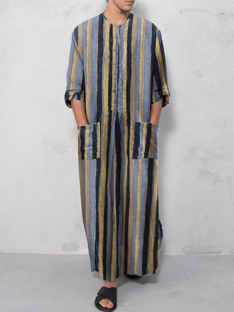 Men's casual kaftan made of linen blend with button placket and patch pockets Mune Fashion