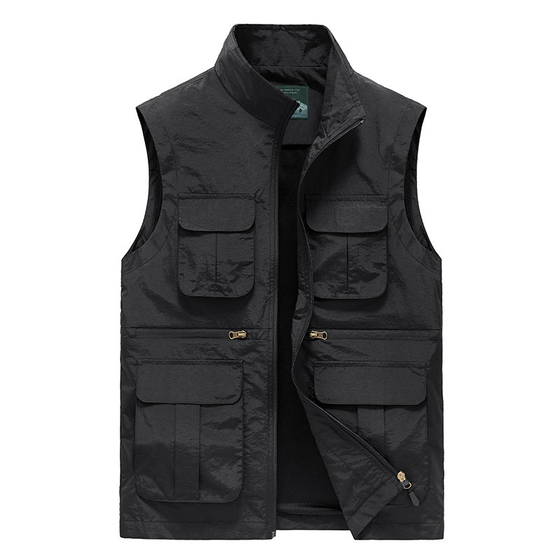 Men's multi-pocket utility vest with zipper, mesh lining & high stand-up collar Mune Fashion