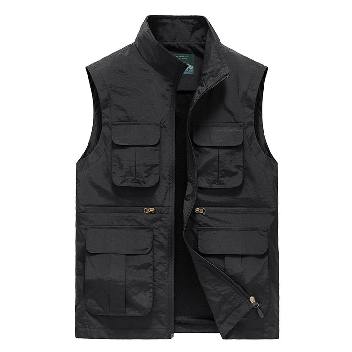 Men's multi-pocket utility vest with zipper, mesh lining & high stand-up collar Mune Fashion