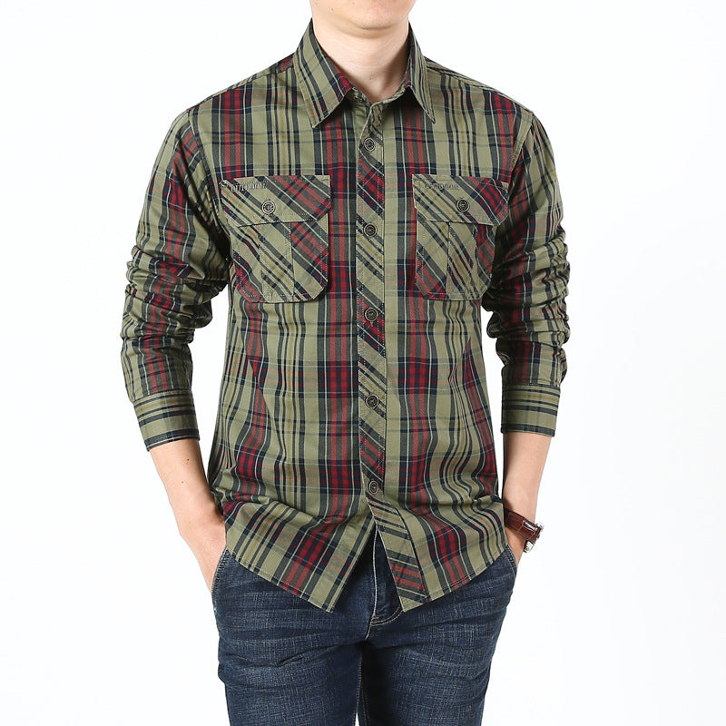 Men's Checked Cotton Work Shirt with Chest Flap Pockets and Tailored Fit Mune Fashion