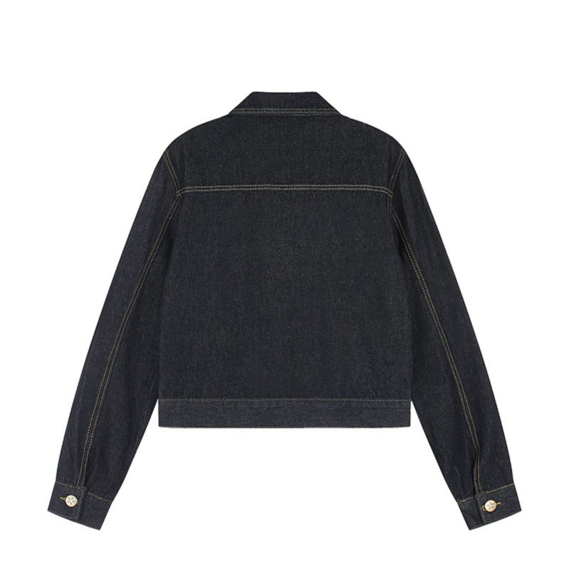 Women Short Cut Denim Jacket with Epaulettes, Zipper and Waist Belt Mune Fashion