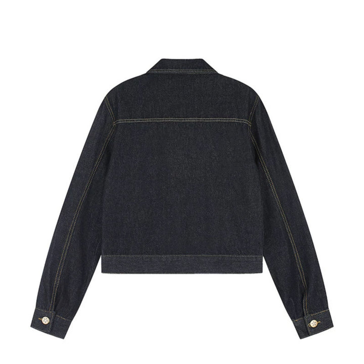Women Short Cut Denim Jacket with Epaulettes, Zipper and Waist Belt Mune Fashion