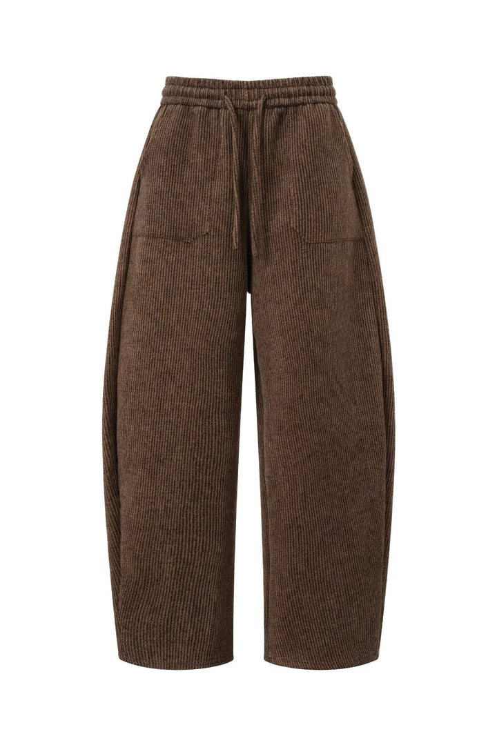 Women's Wide-Cut Corduroy Pants with Elastic Waistband Mune Fashion