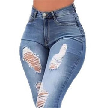 Women High-Waist Flared-Jeans with sculpting cut, destroyed knee parts and frayed ruffle hem Mune Fashion