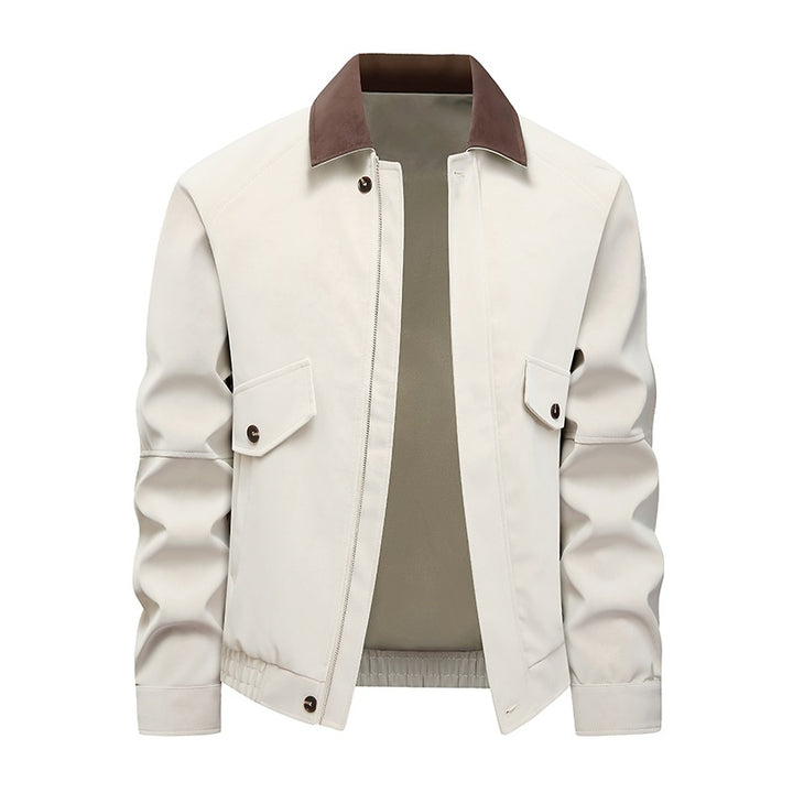 Men's short bomber jacket with suede collar, patch flap pockets & elastic hem Mune Fashion