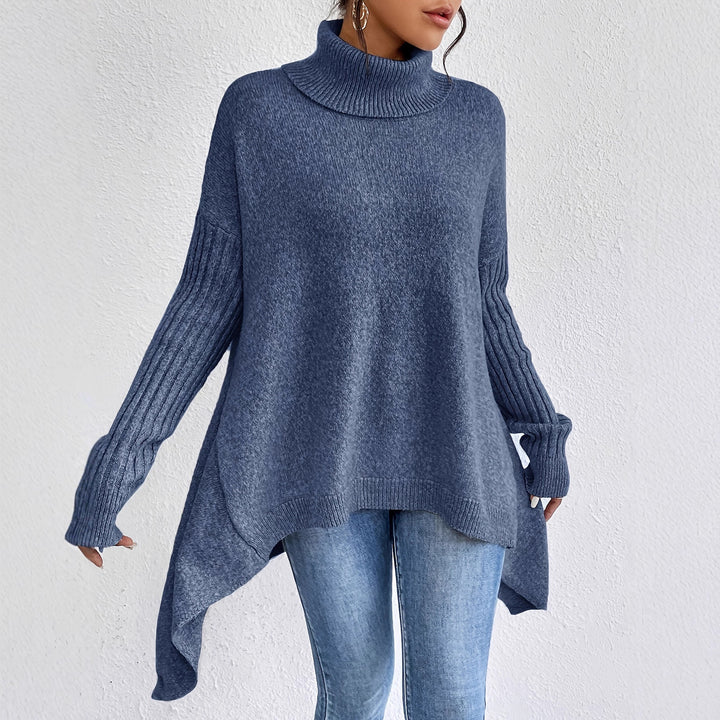 Women's oversized knit sweater with high turtleneck, ribbed sleeves, and asymmetric hem Mune Fashion